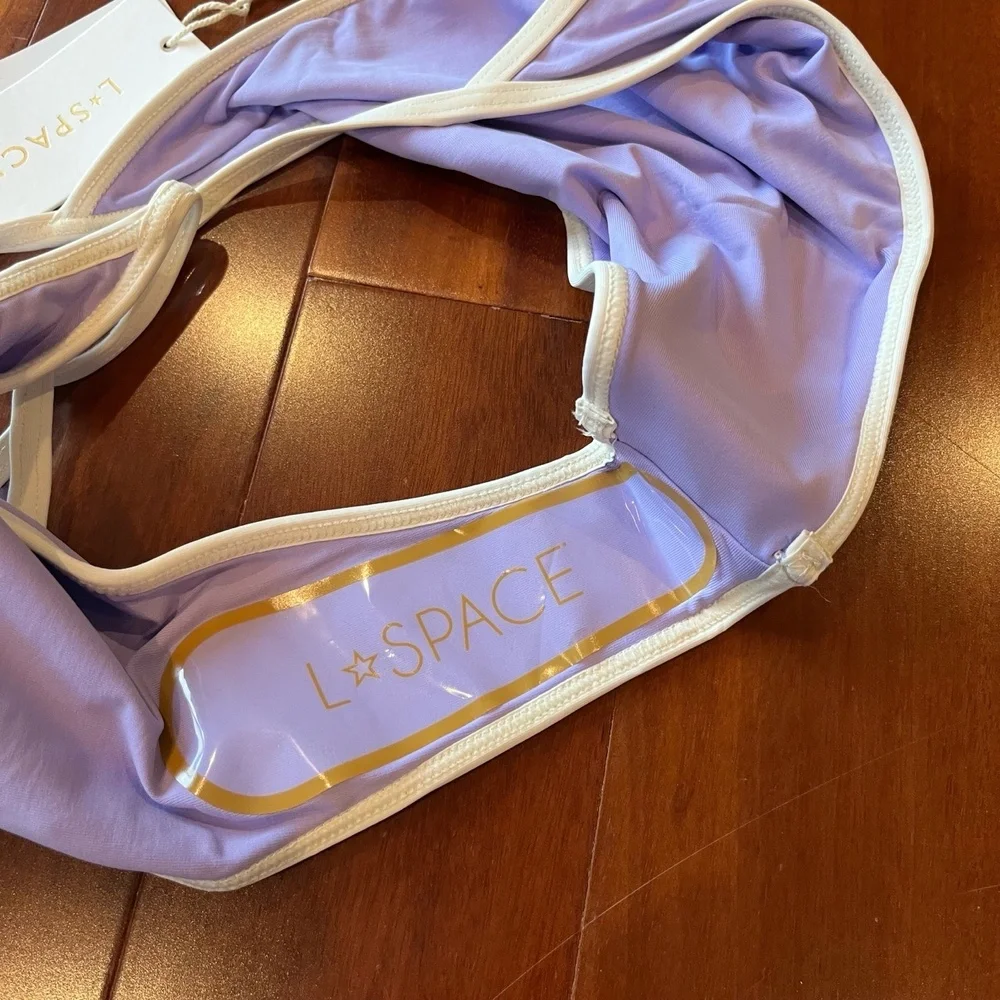 New NWT L*Space Lilac Purple Bikini Bottom Tommy Bitsy String Contrast Swim Sz L